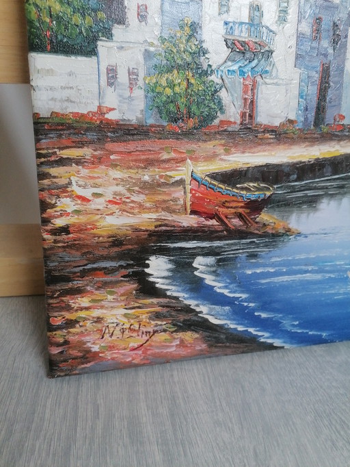 Painting Landscape Water Boat