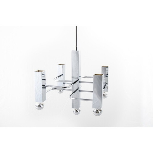 Vintage chandelier in chromed steel by Gaetano Sciolari for SA Boulanger, 1970
