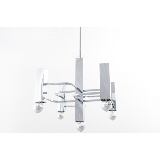 Image 1 of Lampadario vintage in acciaio cromato di Gaetano Sciolari per SA Boulanger, 1970