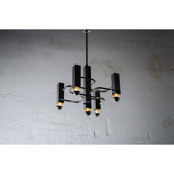 Image 1 of Lampadario vintage in acciaio cromato di Gaetano Sciolari per SA Boulanger, 1970
