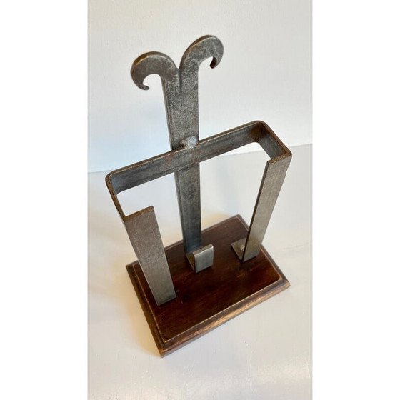 Image 1 of Vintage steel and wood fireplace accessory