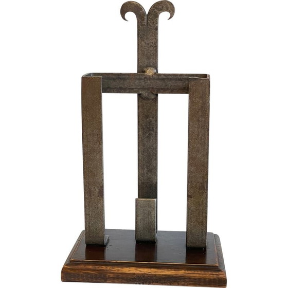 Image 1 of Vintage steel and wood fireplace accessory