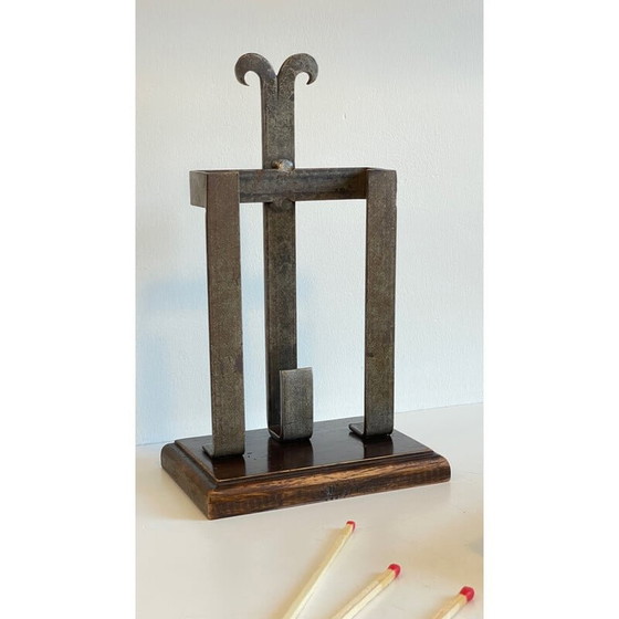 Image 1 of Vintage steel and wood fireplace accessory