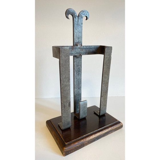 Image 1 of Vintage steel and wood fireplace accessory