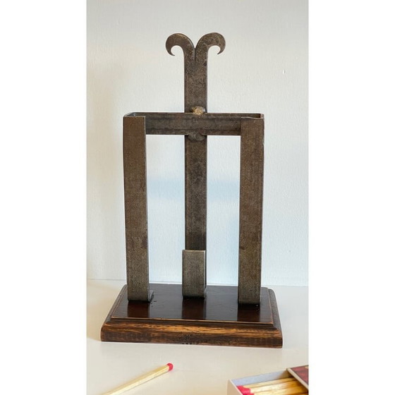 Image 1 of Vintage steel and wood fireplace accessory