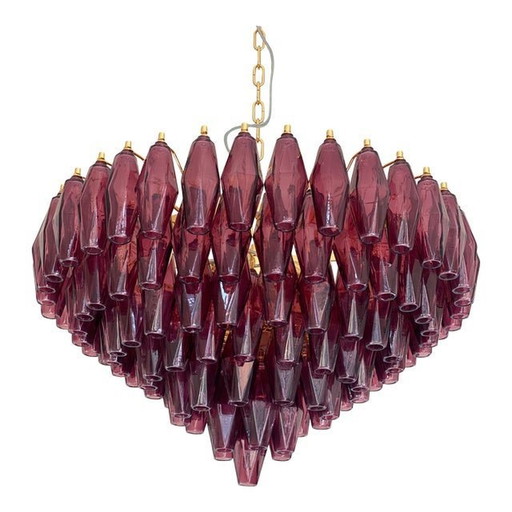 Contemporary Violet Poliedri Murano Glass Chandelier In Venini Style