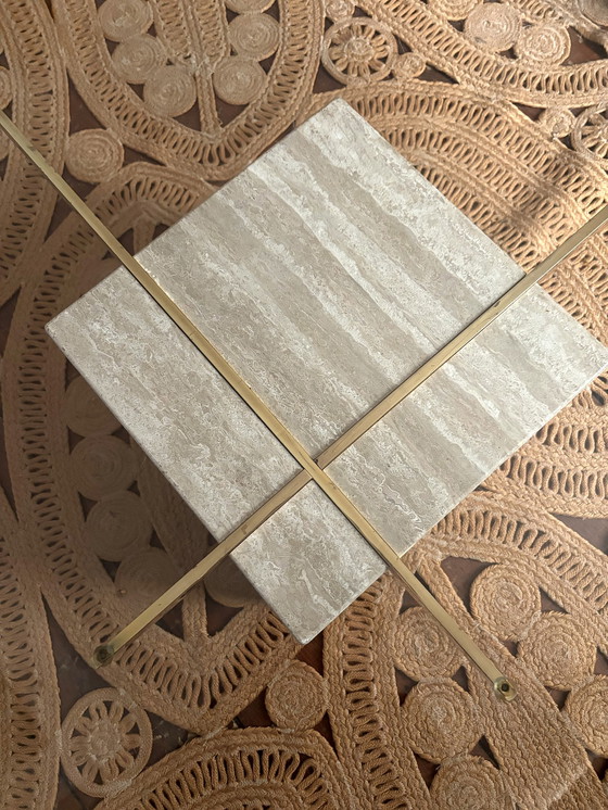 Image 1 of Tavolino da caffè in travertino, ottone e vetro, Artedi Italia, anni '70 