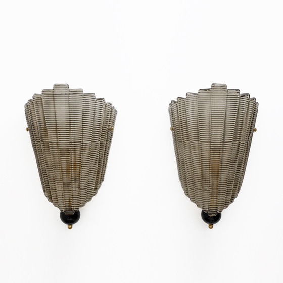 Image 1 of Pair Of Modern Italian Murano Glass Textured Wall Sconces