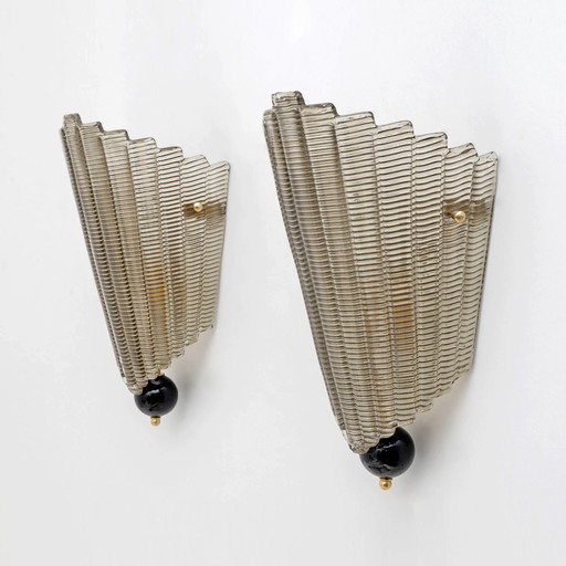 Pair Of Modern Italian Murano Glass Textured Wall Sconces