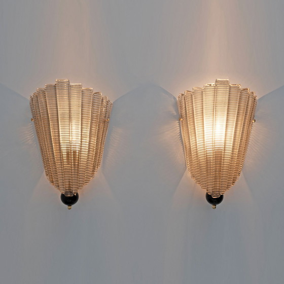 Image 1 of Pair Of Modern Italian Murano Glass Textured Wall Sconces