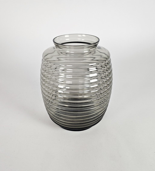 Glass Factory Leerdam - A.D. Copier - Ribbed vase - ´Tonnetje´ - Smoke glass - 1953