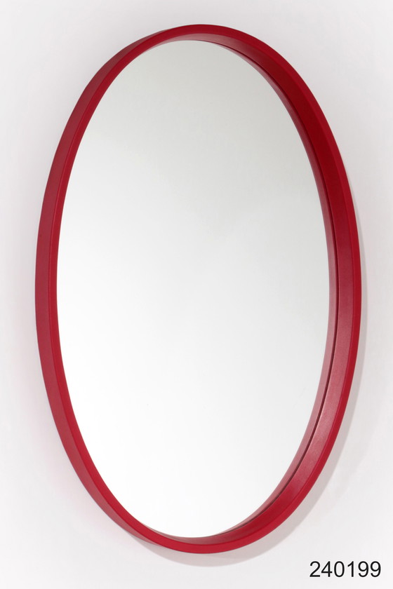 Image 1 of Large Vintage Mirror With Red Faux Leather Frame