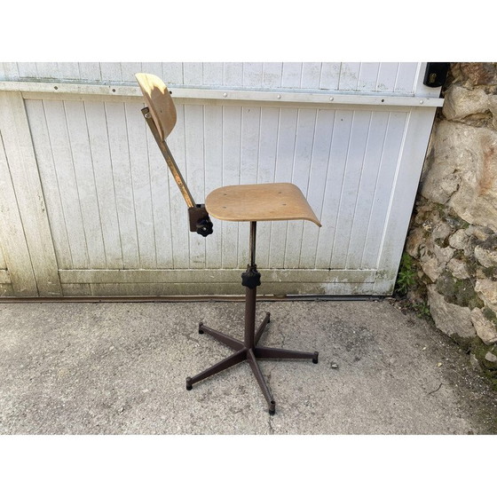 Image 1 of Vintage industrial swivel chair A in wood and metal, 1950