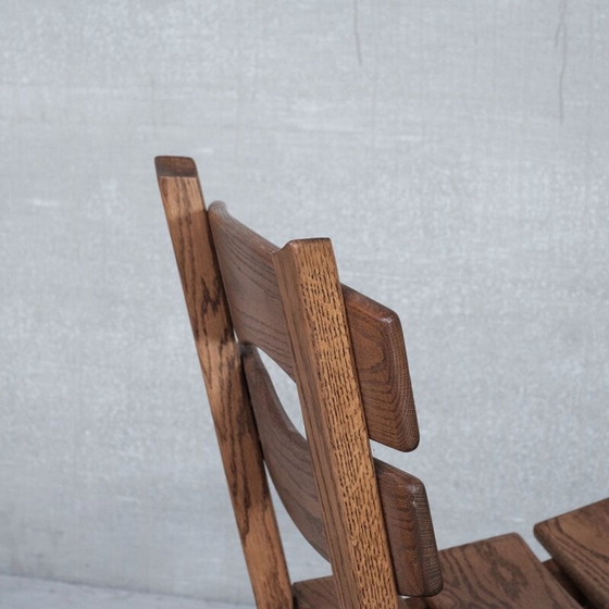 Image 1 of Set of 7 Brutalist mid-century low wooden chairs, Belgium 1970s