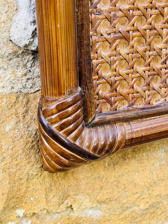 Image 1 of Large, Vintage Mirror In Bamboo & Rattan, 1960S