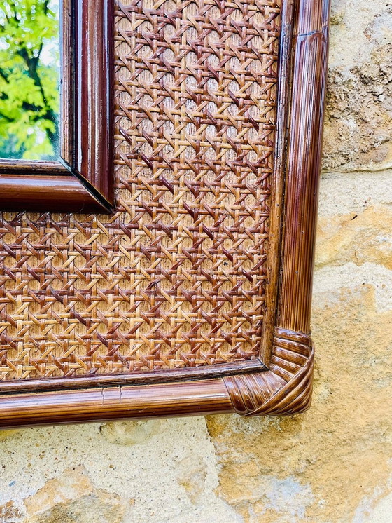 Image 1 of Large, Vintage Mirror In Bamboo & Rattan, 1960S