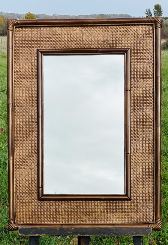 Image 1 of Large, Vintage Mirror In Bamboo & Rattan, 1960S