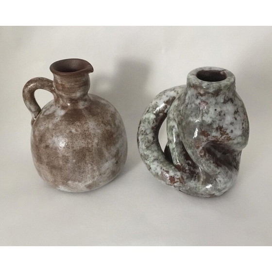 Image 1 of Pair of vintage glazed ceramic vases by Alexandre Kostanda, France
