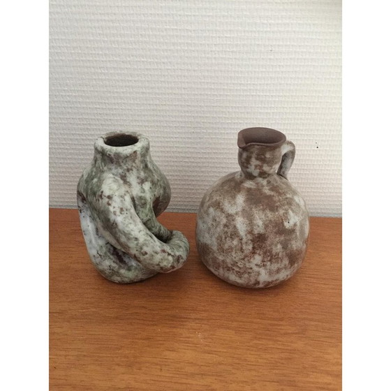 Image 1 of Pair of vintage glazed ceramic vases by Alexandre Kostanda, France