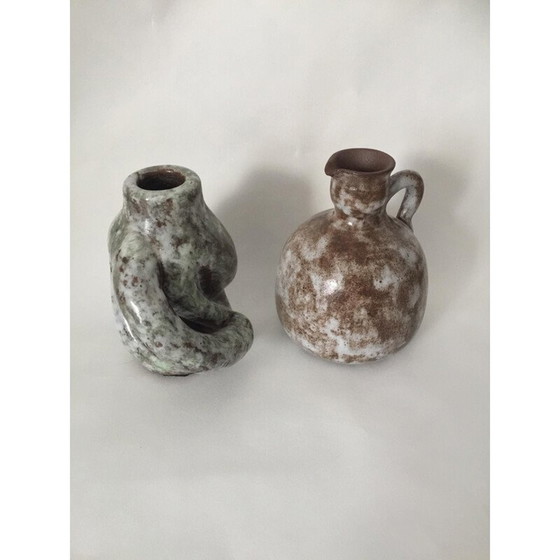 Image 1 of Pair of vintage glazed ceramic vases by Alexandre Kostanda, France