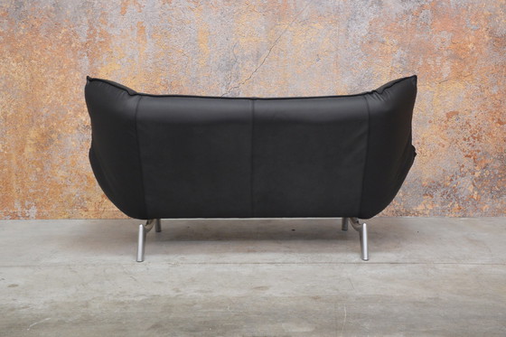 Image 1 of Reupholstered black leather Leolux Tango sofa