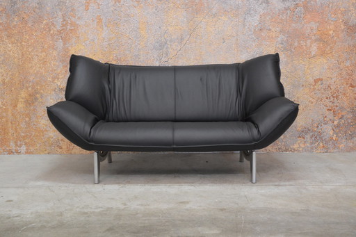 Reupholstered black leather Leolux Tango sofa