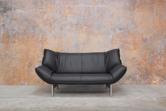 Image 1 of Reupholstered black leather Leolux Tango sofa