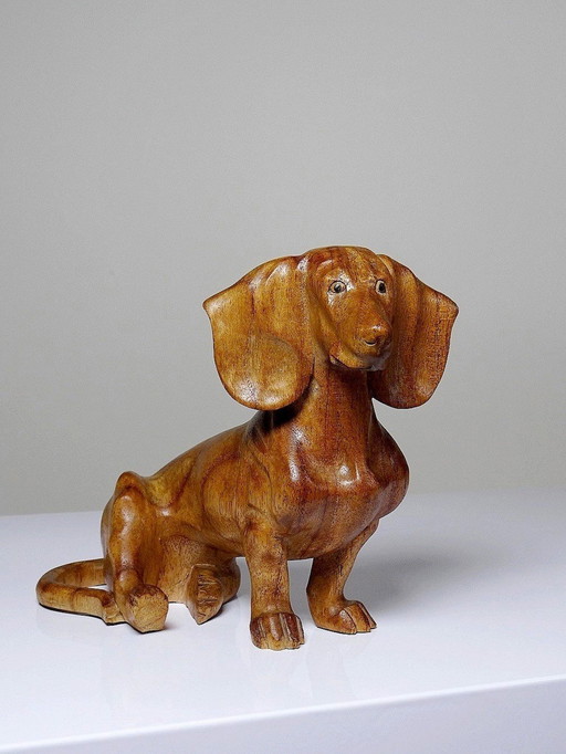 Subject Dachshund Dog Wood Carving Vintage Handicrafts