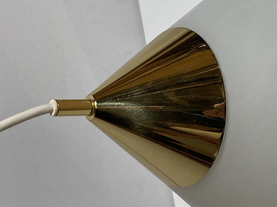 Image 1 of Brass And Opaline Glass Hanging Space Age Lamp By Limburg Glashütte