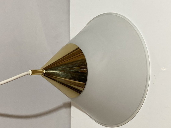 Image 1 of Brass And Opaline Glass Hanging Space Age Lamp By Limburg Glashütte