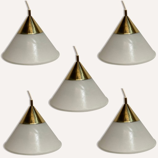 Brass And Opaline Glass Hanging Space Age Lamp By Limburg Glashütte