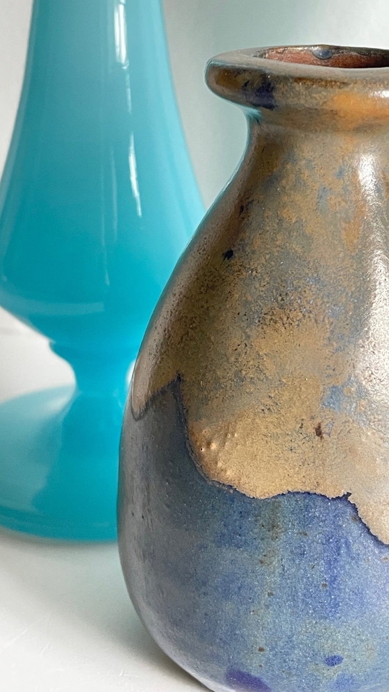 Image 1 of Vintage Blue Gres And Opaline Glass Vases