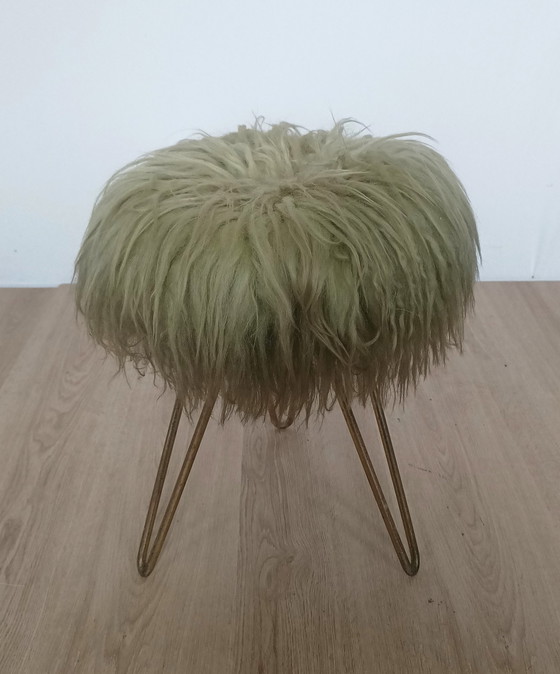 Image 1 of Goat hair stool with hairpin legs