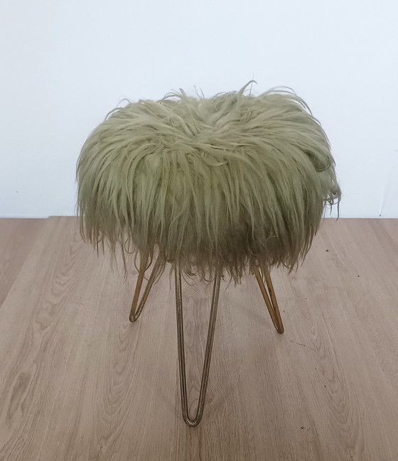 Image 1 of Goat hair stool with hairpin legs