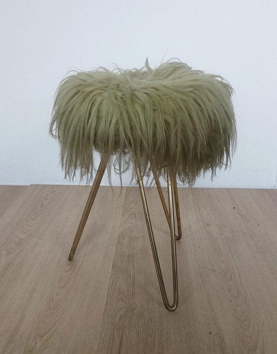 Image 1 of Goat hair stool with hairpin legs