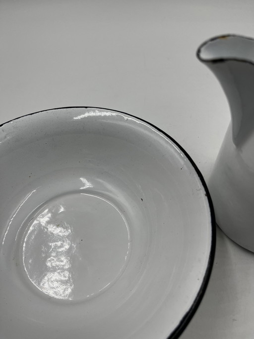 Enameled Jug And Bowl