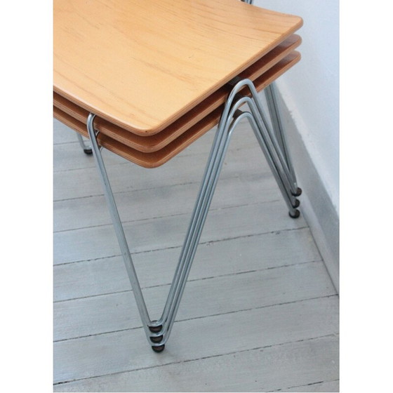 Image 1 of Set of 4 vintage Mikado 1800 chairs in steel and wood by Walter Leeman for Kusch+Co