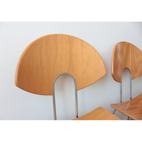 Image 1 of Set of 4 vintage Mikado 1800 chairs in steel and wood by Walter Leeman for Kusch+Co