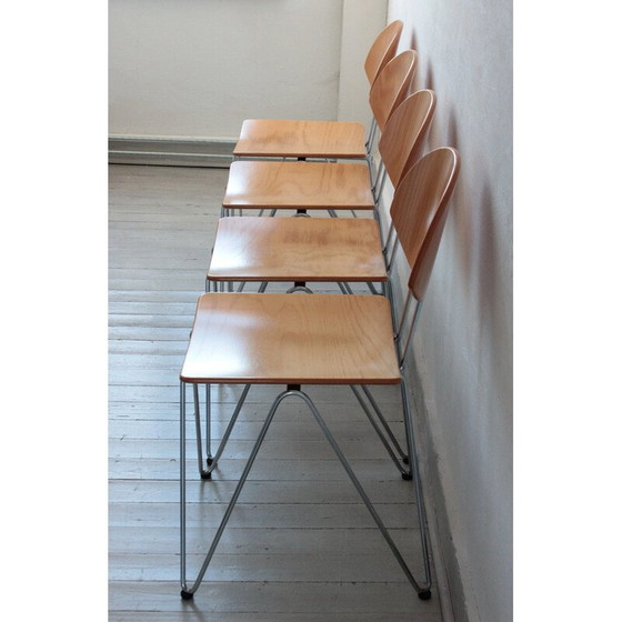 Image 1 of Set of 4 vintage Mikado 1800 chairs in steel and wood by Walter Leeman for Kusch+Co