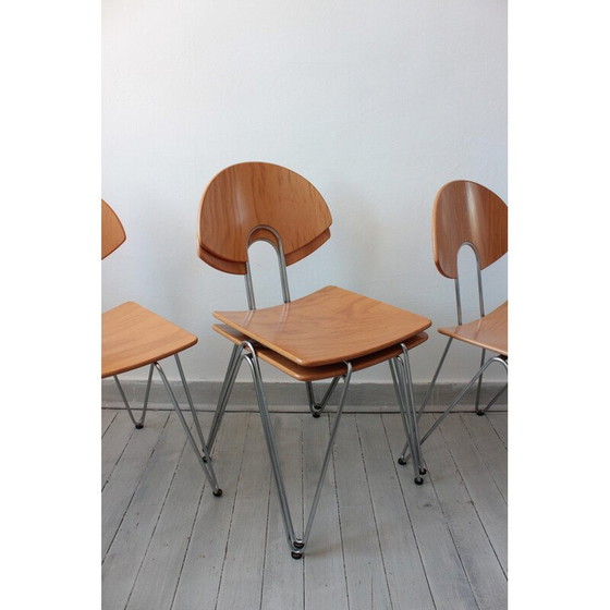 Image 1 of Set of 4 vintage Mikado 1800 chairs in steel and wood by Walter Leeman for Kusch+Co