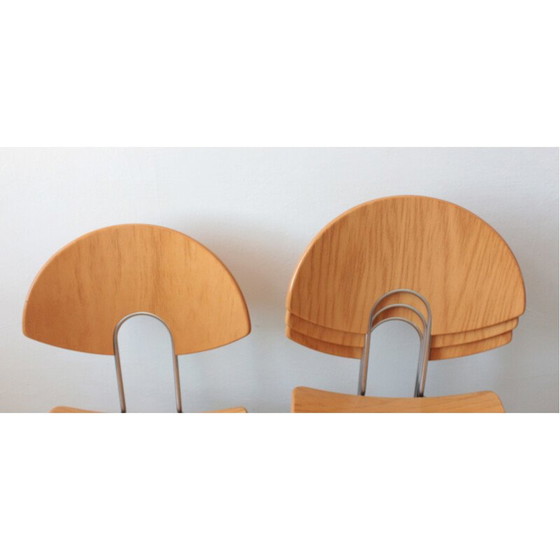 Image 1 of Set of 4 vintage Mikado 1800 chairs in steel and wood by Walter Leeman for Kusch+Co
