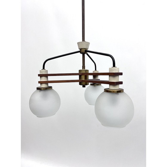 Image 1 of Vintage chandelier in glass and brass, Italy 1950