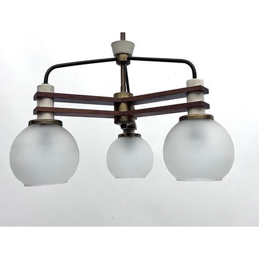 Vintage chandelier in glass and brass, Italy 1950