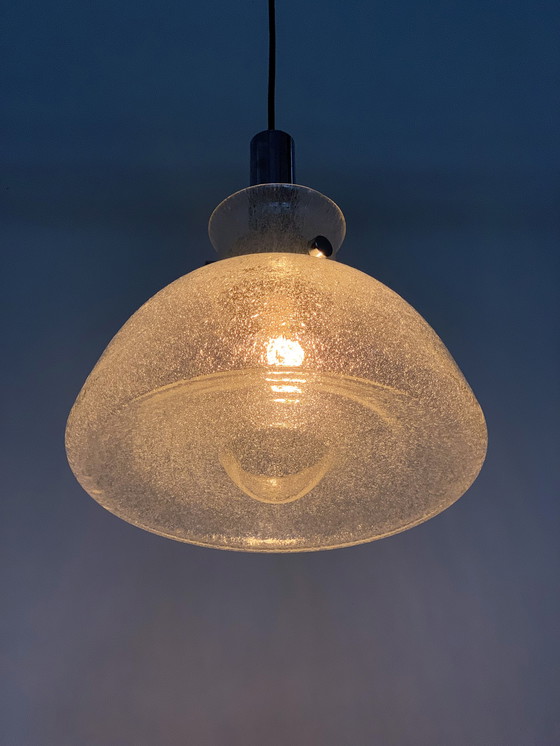 Image 1 of Mid - Century ice glass pendant lamp