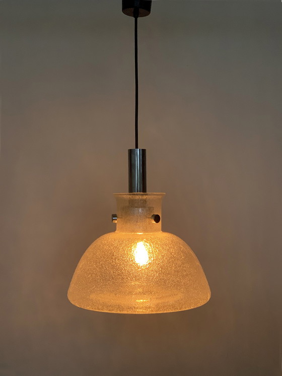 Image 1 of Mid - Century ice glass pendant lamp