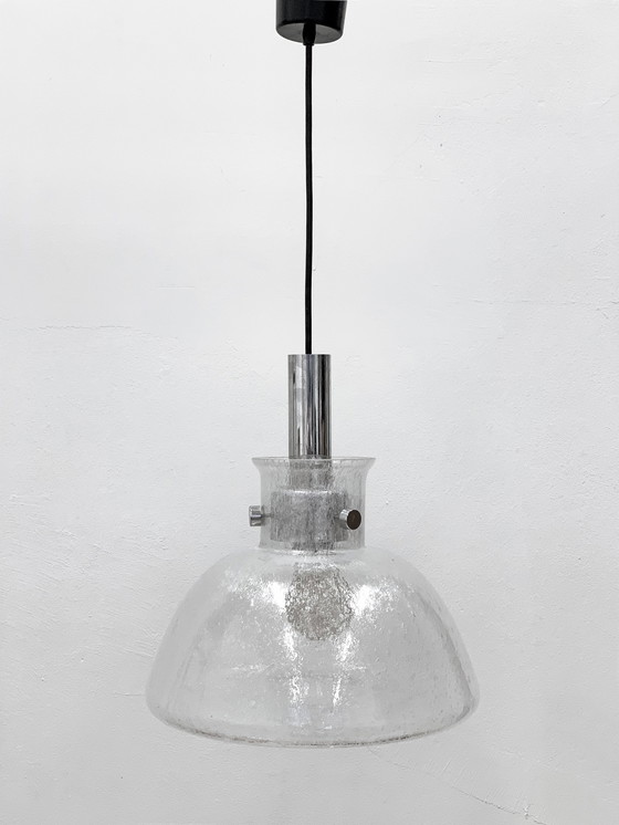 Image 1 of Lampe suspendue en verre glacé Mid Century