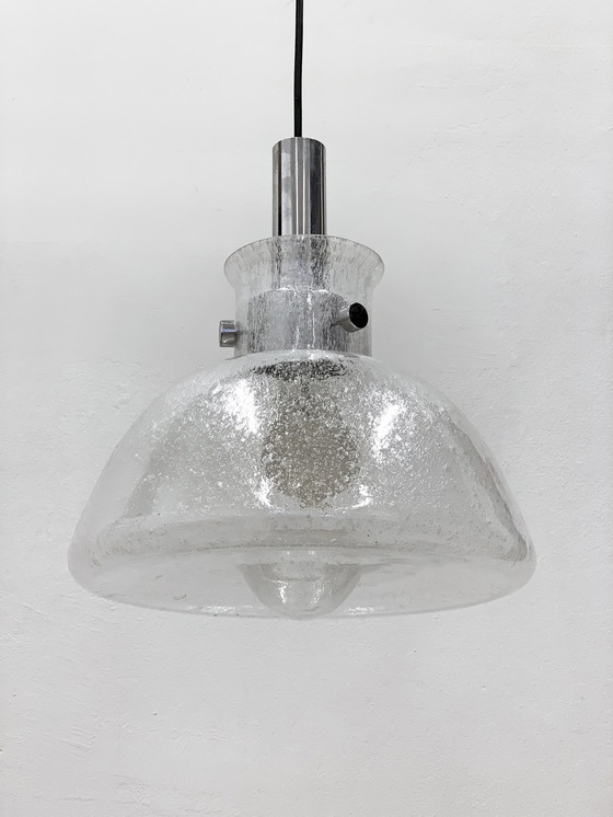 Image 1 of Lampe suspendue en verre glacé Mid Century