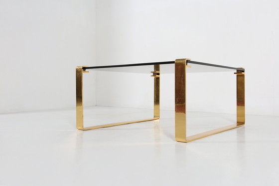 Image 1 of  Mid-Century Modern Coffee Table With Gold Plated Base And Glass Top, 1970S