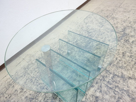 Image 1 of Designer glass table Coffee table Modern Rare Magazine rack