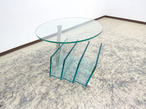 Image 1 of Designer glass table Coffee table Modern Rare Magazine rack